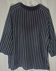 3/4 Sleeve Striped Sweatshirt with Side Slits
